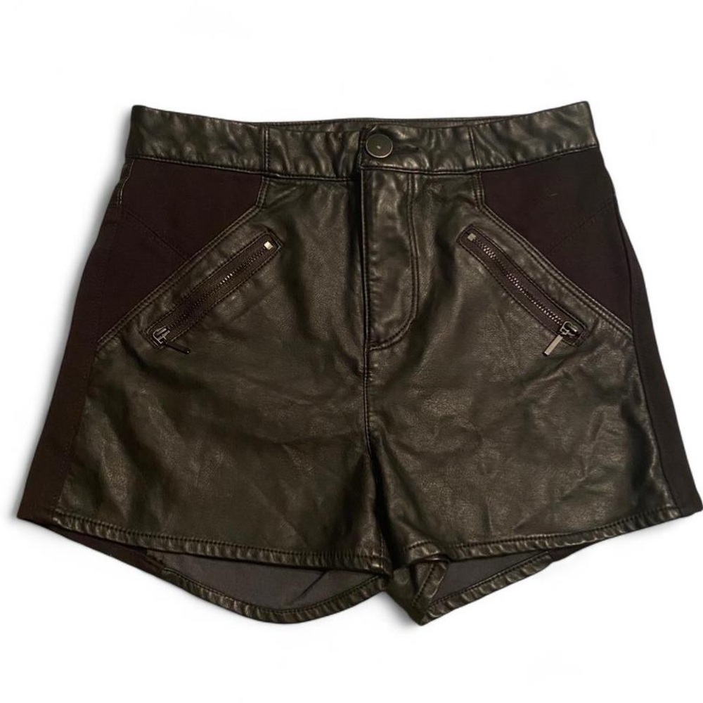 Fire Los Angeles High Waist Black Leather Shorts